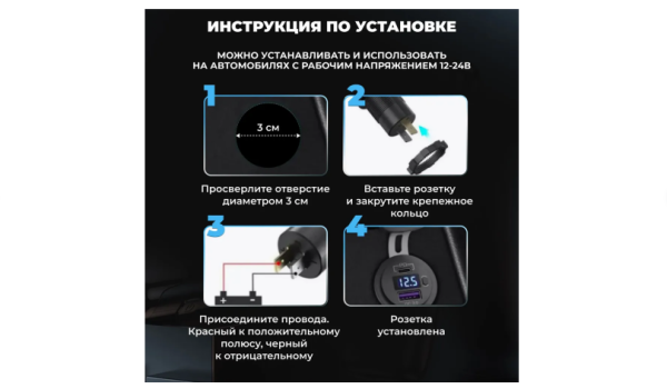 Врезная USB розетка для авто с синей подсветкой Врезная USB розетка для авто с синей подсветкой